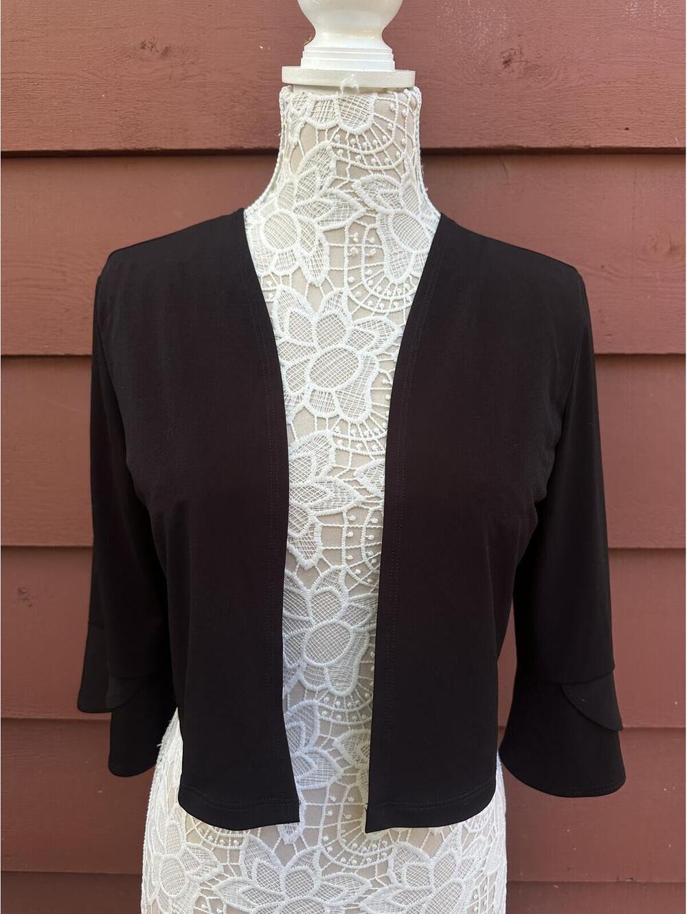 Clara Sunwoo Black Open Front Bolero Cardigan with Bell Sleeves‎ Y2K Minimalist